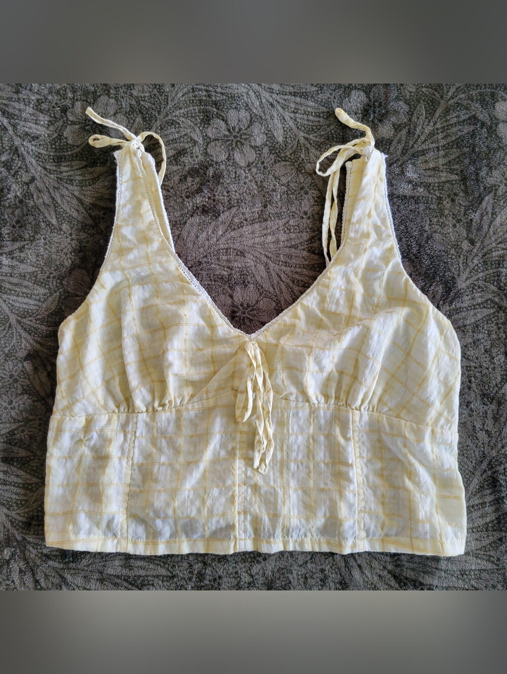American Eagle | Yellow Plaid Babydoll Crop Top